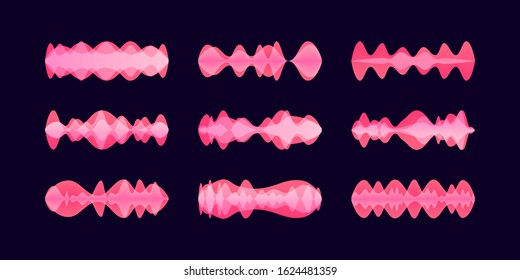 Abstract sound waves. Colorful dynamic visual effect. Floating sound wave in flat design. Voice assistant concept. Microphone, voice and sound recognition, equalizer. Vector illustration. 