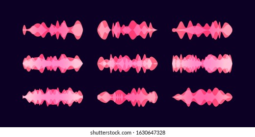 Abstract sound waves. Colorful dynamic visual effect. Floating sound wave in flat design. Voice assistant concept. Microphone, voice and sound recognition, equalizer. Vector illustration. 