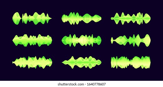 Abstract sound waves. Colorful dynamic visual effect. Floating sound wave in flat design. Voice assistant concept. Microphone, voice and sound recognition, equalizer. Vector illustration. 
