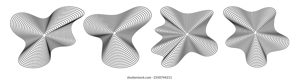 Abstract sound waves, irregular lines shapes, dynamic forms vector illustration