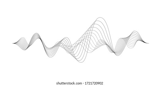 Abstract sound waves of many lines isolated on white backround. Creative vector line art.  