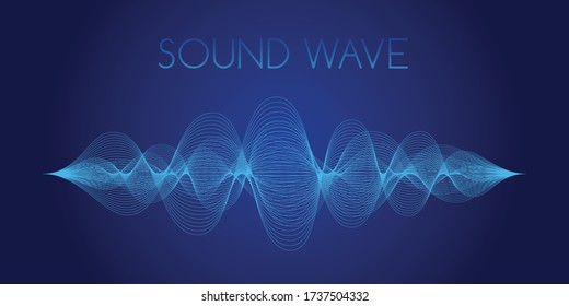 Abstract sound waves of many lines isolated on dark blue backround. Creative vector line art. 
