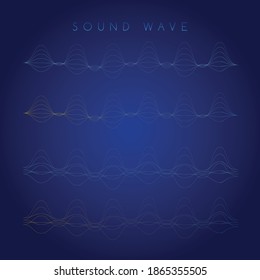 Abstract sound waves of many lines isolated on dark blue backround. Creative vector line art.  