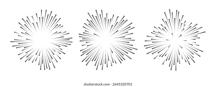 Abstract sound waves represented by circular patterns. Three distinct waveforms radiate outward, symbolizing music and sound dynamics. Vector.