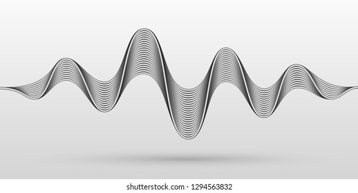 Abstract sound waves stylized with bended metallic stripes. Dynamic equalizer visual effect. Vector illustration.