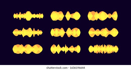 Abstract sound waves. Voice assistant concept. Colorful dynamic visual effect. Floating sound wave in flat design. Microphone, voice and sound recognition, equalizer. Vector illustration. 