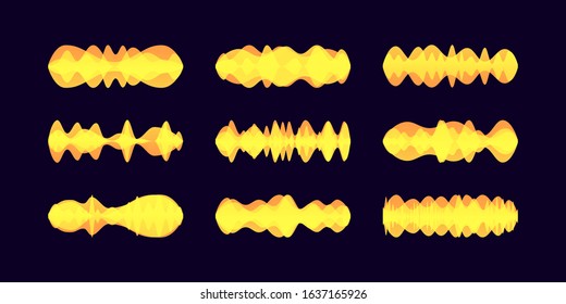 Abstract sound waves. Voice assistant concept. Colorful dynamic visual effect. Floating sound wave in flat design. Microphone, voice and sound recognition, equalizer. Vector illustration. 