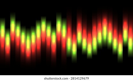 Abstract soundwave background featuring glowing vertical bars, colorful light, audio visualization, equalizer pattern, luminous spectrum, neon illumination, vibrant gradient, pulse effect, frequency display, digital waveform, dynamic rhythm, music signal, energetic composition, bright reflections, futuristic graphic, electronic concept, modern backdrop, visual motion, glowing columns, colorful radiance, multimedia design, acoustic analysis, creative artwork, technology theme, abstract illustration, high contrast.