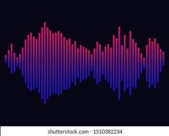 Abstract soundwave colorful track equlizer background. Audio player line of song. Digital abstract sound wave with gradient on black background. Horizontal vector illustration