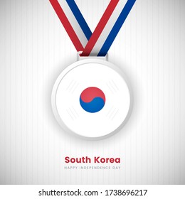 Abstract South Korea country flag on medal vector. Happy Independence day of South Korea background with classic typography.