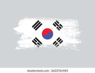 Bandeira da Coreia do Sul com pincel de tinta. Coreano grunge mancha pincelada efeito de traçado no fundo branco