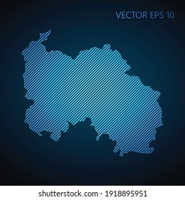 Abstract South Ossetia map template made from blue diagonal lines on dark background. Vector illustration EPS10.