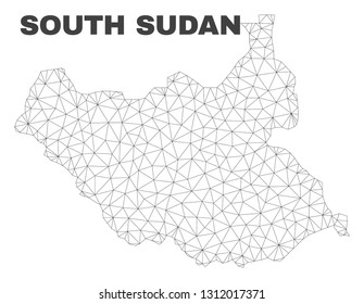 Abstract South Sudan map isolated on a white background. Triangular mesh model in black color of South Sudan map. Polygonal geographic scheme designed for political illustrations.