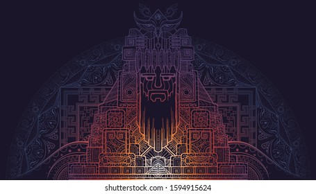 Abstract south-american conceptual art. Mystery colossus. Can use to a tattoo, poster typography, clothes printing, etc.