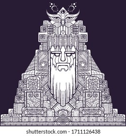 Abstract south-american conceptual art. Mystery colossus. Can use to a tattoo, poster typography, clothes printing, etc.