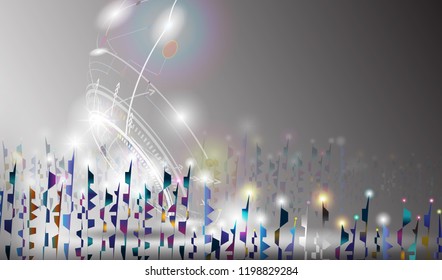 Abstract space background with 3D digital light effect, World of imagination to hi-tech digital technology in dark blue background,  Object of imaginary world in cyberspace, Vector illustration