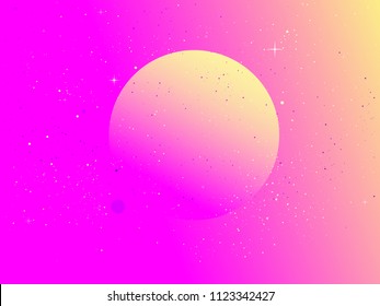 Abstract space background with big yellow glowing bright star on pink and yellow background