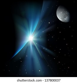abstract space background with earth moon and stars