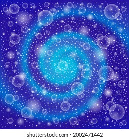 Abstract space background with magic light, bokeh, glow, stars. Night starry sky. Vector illustration for cover, card, booklet, invitation, web design.