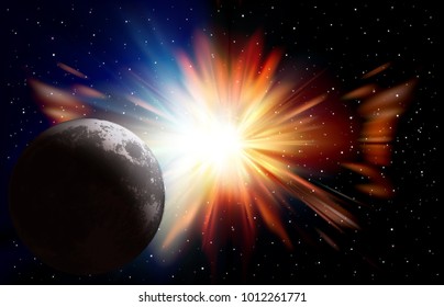 abstract space background with moon stars and sunrise vector illustration