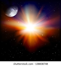 abstract space background with moon and stars