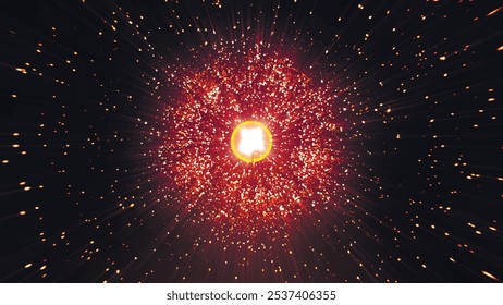 Abstract space background on scientific astronomy theme. Dark background with stars and light in the middle. Sphere with particles on dark background. Background with sky and stars. Vector illustratio