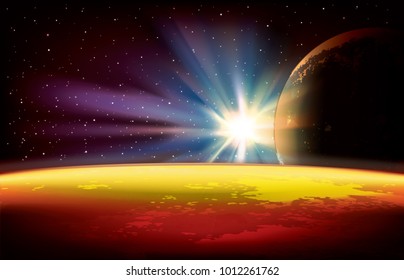 abstract space background with planets and stars vector illustration