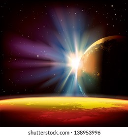 abstract space background with planets and stars