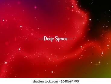 Abstract space background with realistic cosmic nebula and stars. Bright cosmos with stardust. Night shiny starry sky of psychedelic colors. Vector template of banner, cover, poster or flyer.