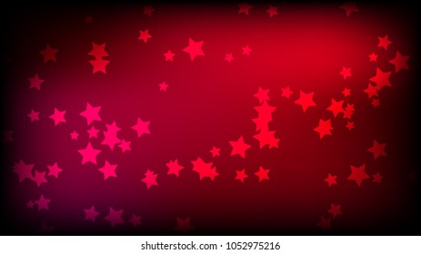 Abstract space background with red asterisks. Multi-colored beautiful stars on a red bright colored background. Vector illustration