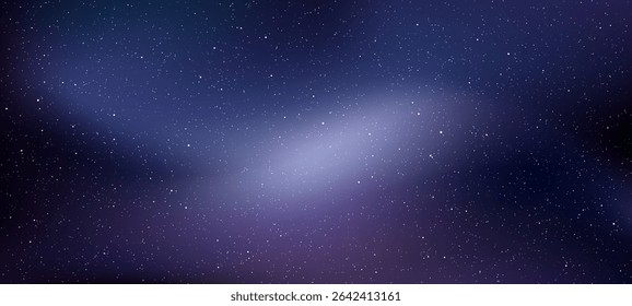 Fundo abstrato do espaço com estrelas brancas dispersas e um brilho roxo central. Céu cósmico, para apresentação.