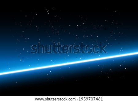 Abstract space background - shining blue light on black background with stars - vector illustration