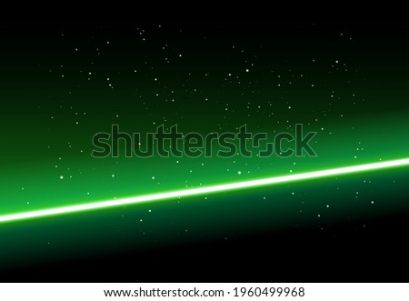 Abstract space background - shining green light on black background with stars - vector illustration