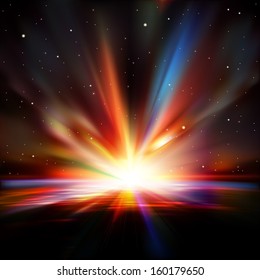 abstract space background with stars earth and sunrise