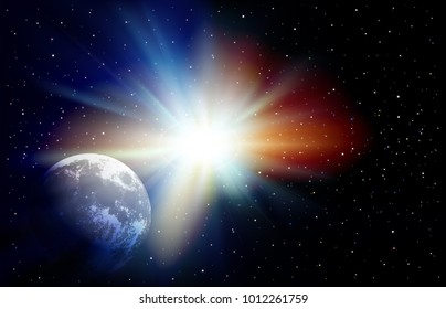 abstract space background with stars and moon vector illustration