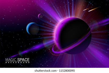 Abstract Space Background with Stars and Moon. Vector Illustration Modern Background. Effect Realistic Design Elements