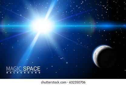 abstract space background with stars and moon. Effect Realistic Design Elements. Vector Illustration Modern Background.