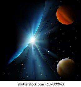 abstract space background with stars and planets