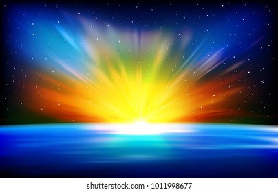 abstract space background with sunrise and stars vector illustration