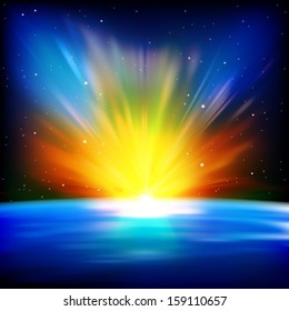 abstract space background with sunrise and stars