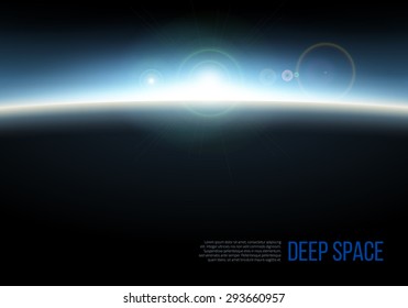 Abstract space background with sunrise. Vector illustration.