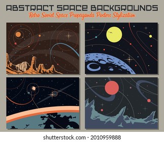 Abstract Space Backgrounds, Retro Soviet Space Propaganda Posters Stylization