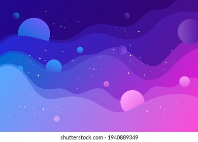 Abstract space banner. Vector illustration. Template for background, card, poster, landing page, presentation. Abstract shape, wave, planets, stars. Milky Way. universe, galaxy. 