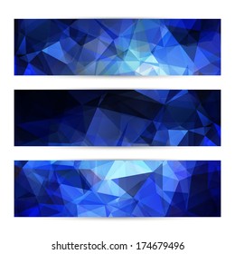 Abstract space blue banners or invitation templates with polygonal pattern