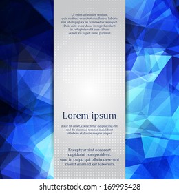 Abstract space blue card or invitation template with triangle pattern background and place for text in the center.