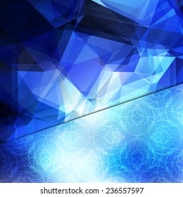 Abstract space blue card or invitation template with shining geometric polygonal background and nice decorative pattern. Fully editable.