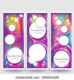 Abstract space blured  design backgrounds set. Purple pink yellow , blue. Colourful web and print banner, template, pattern, concept.