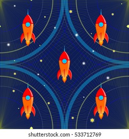 Abstract Space with circles, lines rockets