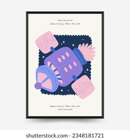 Plantilla de afiches de espacio abstracto y cosmos. Moderna moda Matisse minimalista. Astronomía y decoración estelar. Diseño dibujado a mano para papel de pared, decoración de pared, impresión, postal, cubierta, plantilla, banner