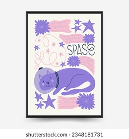 Abstrakter Raum und Kosmos-Plakate-Vorlage. Moderner Stil Matisse minimalistisch. Astronomie und Stellar-Dekor. Handgezeichnetes Design für Tapeten, Tapeten, Tapeten, Druck, Postkarte, Deckel, Vorlage, Banner